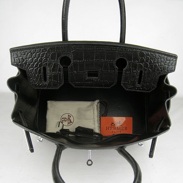 Replica Hermes Birkin 30cm Crocodile Veins Bag Black 6088 On Sale - Click Image to Close